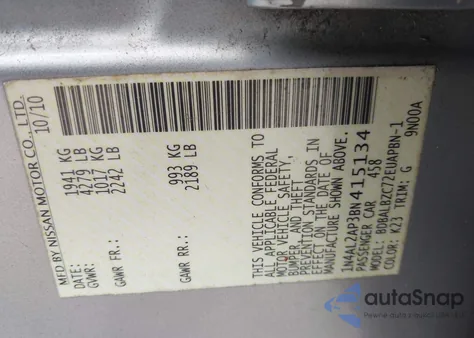 2011 Nissan Altima 2.5 S z USA, uszkodzony, nr VIN 1N4AL2AP3BN415134